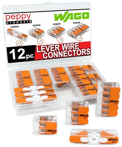 WAGO 221 Lever Nuts 12pc Compact Splicing Wire Connector Assortment with Case | Includes 221-2401, 221-412, 221-413, 221-415 - size: 12pc Kit