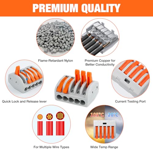 Nilight 115PCS Lever Wire Connector Nut Kits Inline Electrical Terminal - color: 115Pcs Lever Wire Connectors