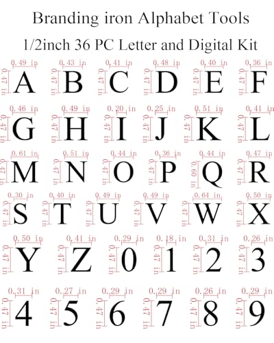 1/2" Wood Burning Letter Kit, 36Pcs Alphabet and Number Branding Iron - color: 1/2", 36 Pcs