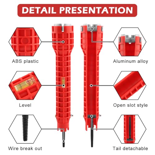 Saycker 8 in 1 Kitchen Faucet Sink Basin Wrench, Pipe Wrench Plumbing Tool - color: Red,8 In1