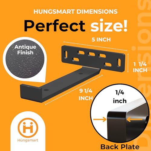 4 x J Shelf Brackets with Lip (9.25"L x 5"W x 1 1/4"H) Heavy Duty Floating Shelves Bracket - High-Quality Floating Shelves Hardware with Robust Shelf Bracket for Secure Wall Mounting-ANTIQUE - color: Antique, size: 9.25 inch - J Shape