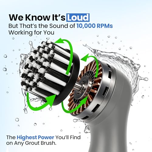 BEEST GroutCare 10000 Electric Spin Scrubber - Bathroom Cleaning Brush w/ 2 Replaceable Heads, IPX6 Waterproof - Cordless Electric Cleaning Brush Scrubber for Bathtub, Shower, Grout, Tile, Kitchen