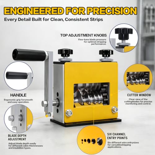 Wire Stripper Machine Gauge Wire 3-17mm, Manual & Electric Drill Compatible Copper Wire Stripping Tool with 6 Channels 5 Blades, Scrap Wire Stripping Machine for Efficient Cable Stripping - size: large size