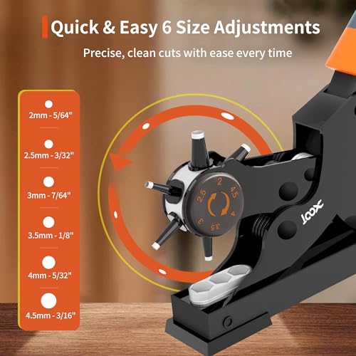 XOOL Revolving Punch Plier Kit, Leather Hole Punch Set for Belts, Watch Bands, Straps, Dog Collars, Saddles, Shoes, Fabric, DIY Home or Craft Projects, Heavy Duty Rotary Puncher, Multi Hole Sizes Make - style: Upgrade