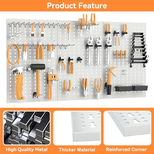 WALMANN Metal Pegboard, Tool Organizer Boards with Hooks, 24x48 in - color: Grey