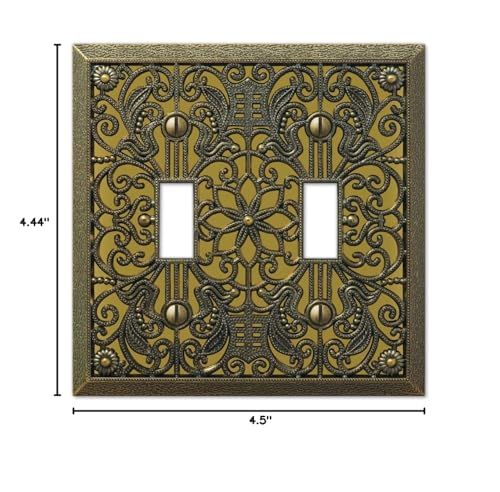 Amerelle 65TTAB Filigree Wallplate, 2 Toggle, Antique Brass - size: 2 Toggle