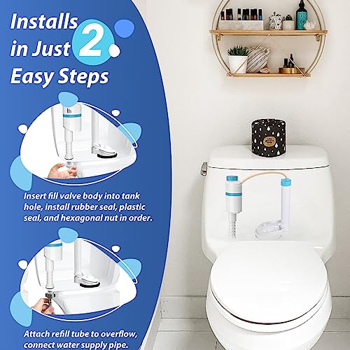 SAMODRA Silent Toilet Fill Valve, Adjustable Water Level, High Performance Flush Valve Replacement Kit, Anti-Siphon, Water-Saving, Easy Install in Minutes