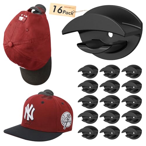 HOUSE DAY Adhesive Hat Hooks for Wall 16 Pack, Black - color: Black, size: 16 Pack