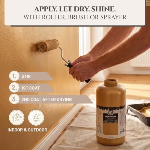 Metallic Wall Paint 67.62 fl oz - Antique Gold - Stunning Metallic Shine for Stylish Interiors, Easy to Apply, Water-Based, Perfect for Creative Wall Designs & DIY Projects - color: Antique Gold