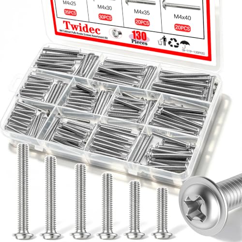 Twidec/130PCS M4 Cabinet Pulls Knobs Screws Assortment Kit,25/30/35/40/45/50mm Metal Phillips Machine Screw Pan Washer Head for Cabinet Drawer Closet Handle Install - size: M4 Assorted Sizes, style: Pan Head With Washers