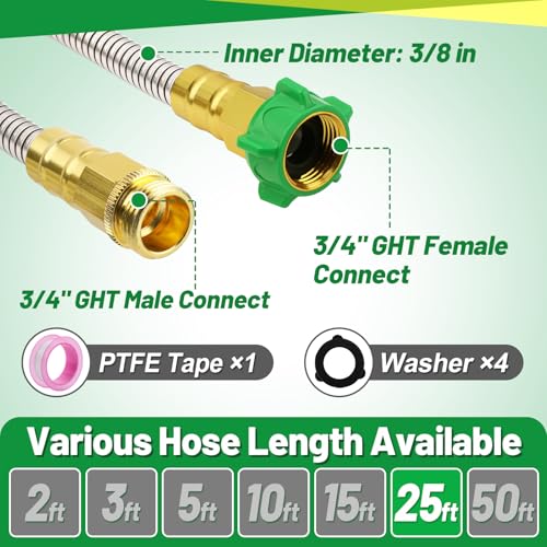Metal Garden Hose with Male to Female Connector, 25ft - size: 25ft