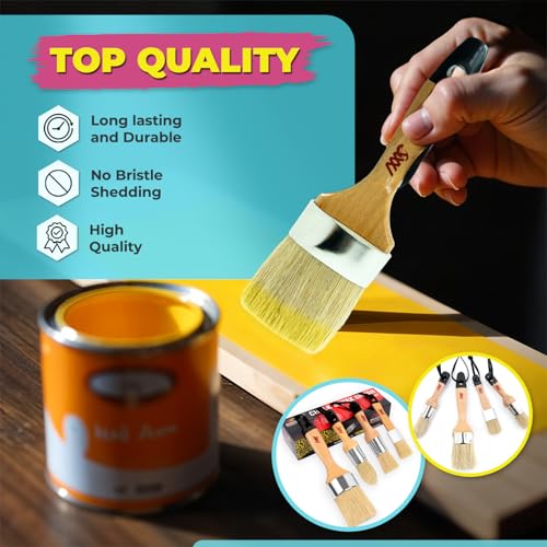 Chalk and Wax Paint Brushes, 5 Pcs Furniture Wax Brush, Natural Bristle