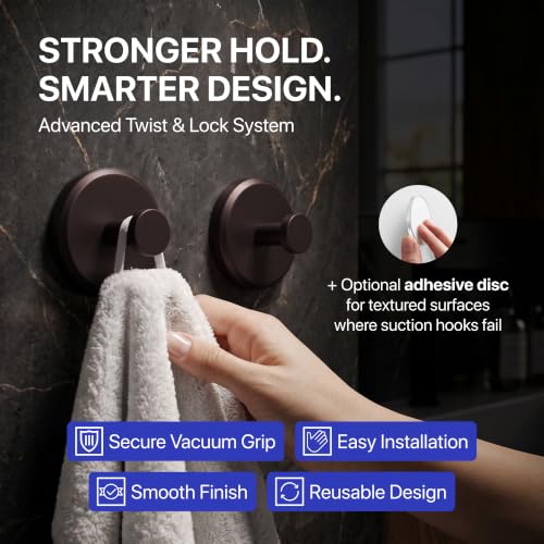 HOME SO Suction Cup Hooks for Shower & Bathroom Towel Holder 2-Pack Bronze - color: Dark Bronze, size: 2 Pack