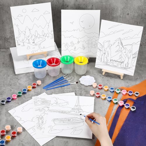 Sherr 140 Pcs 20 Set Pre Drawn Canvas Painting Kit, Sceneries - style: Sceneries