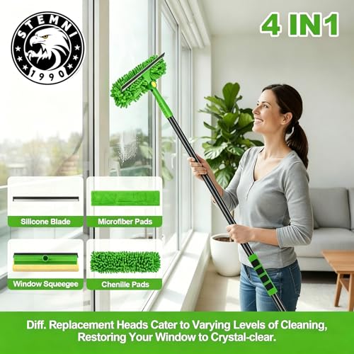 4-in-1 Window Cleaning Kit with Storage Bag, 79'' Window Squeegee Cleaner Tool with Extension Pole, Professional Window Washing Equipment for Home, Outdoor Windows, Glass, Shower, Commercial