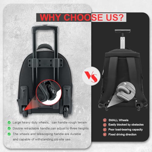 MELOTOUGH Rolling Tool Bag with Wheels,Large Heavy Duty Rolling Tool Bag for Men with 35 Pockets&Telescoping Handle for Electrician,HVAC,Construction,Technicians,Mechanic,Welder (Black) - color: Black Rolling Tool Bag