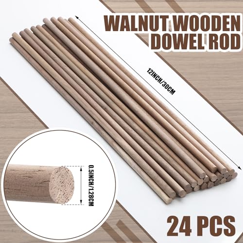 Wenqik 24 Pcs Walnut Dowel Rods 1/2 x 12 Inch Hardwood Stick for DIY Craft - size: 1/2 x 12 Inch