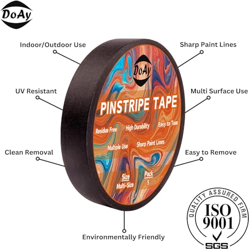 5 Rolls Pinstripe Tape - Masking Tape 1/16", 1/8", 1/4", 1/2", 3/4" - Thin Painters Masking Automotive Tape for DIY, Car, Auto, Paint, Art, Tumblers (Black) - color: Black