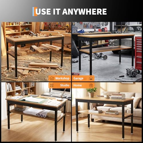 48"x 24" Adjustable Workbench 2500LBS, Work Bench with Power Outlet & Shelf - color: Black-48" X 24"