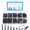570 Pcs M3 Metric Screw Assortment, Flat Head Machine Screw Assortment Kit, Countersunk Hex Socket Cap Screws Set with Washers, Countersunk Bolts and Nuts Set with Wrench(Black) - size: M3