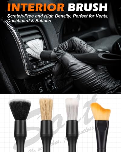8PCS Car Detailing Brush Set, Interior Car Cleaning Kit with Dash Duster - color: Gray