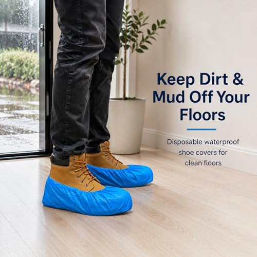 INNOVATIVE HAUS Blue Waterproof Disposable Booties, Shoe Covers, XL