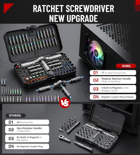79 in 1 Precision Ratchet Screwdriver Set, Upgraded S2 Steel Tool Kit with Long Bits, Magnetic Electronics Repair Kit Compatible with Smartphones, Laptops, Gift for Men DIY Enthusiasts