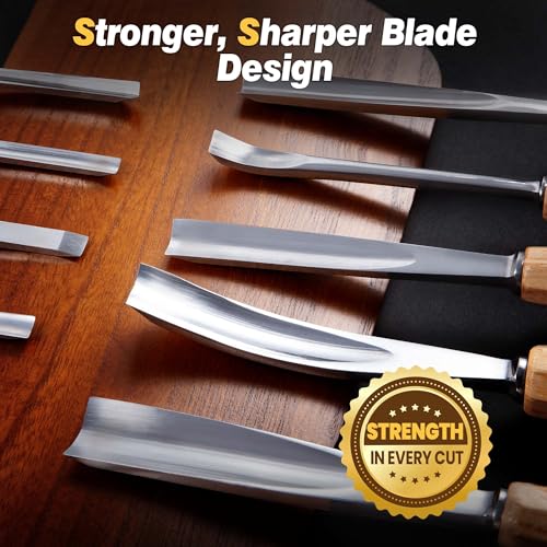 Wood Carving Chisel Set, 12 Pieces CR-V Steel with Nylon Hammer