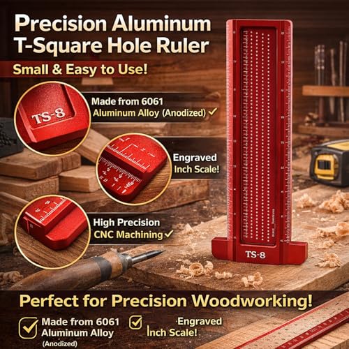 TS-8 Precision Marking T-Rule Aluminum Alloy Hole Positioning Scribing Gauge Woodworking Ruler Marking Gauge Measuring Tool(Red)