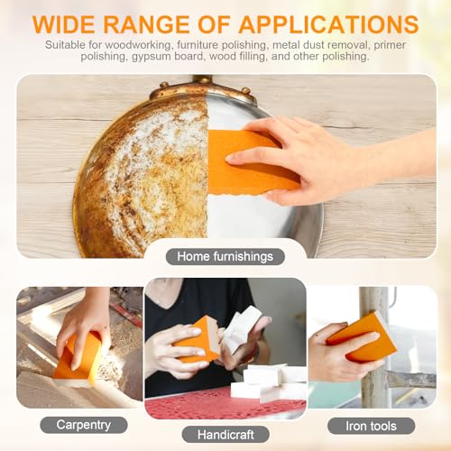 10 Pack Sanding Sponges, Washable Reusable Sanding Blocks, Wet Dry Sandpaper Sponge Set with 60/80/100/120/150 Grit for Woodworking, Drywall, Furniture, Paint, Metal & Home Improvement