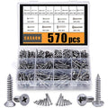 570Pcs Self Tapping Screws Assortment Set, M3/M4/M5/M6 304 Stainless Steel Sheet Metal Screws Kit, Phillips Drive Wood Screw Assortment 570pcs (285pcs Round Head and 285pcs Flat Head)
