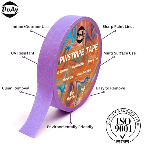 5 Rolls Pinstripe Tape - Masking Tape 1/16", 1/8", 1/4", 1/2", 3/4" - Thin Painters Masking Automotive Tape for DIY, Car, Auto, Paint, Art, Tumblers (Purple) - color: Purple