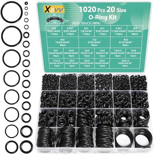 XBVV 1020 Pcs O Ring Kit 20 Size Nitrile Rubber O Ring Assortment Set for Car Auto Vehicle Repair Faucet Plumbing Air or Gas Sealing Connections Resist Oil and Heat