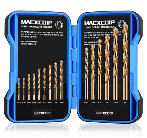 15Pcs(1/16"-3/8") Cobalt Drill Bit Set M35 HSS Jobber Length - size: 15pcs, 1/16"-3/8"