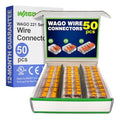 WAGO 221 Series 50pc Compact Splicing Wire Connectors | Includes (25x 221-412) (15x 221-413) (10x 221-415) | WAGO Wire Connectors | Electrical Splicing Lever Nuts | 221 Series Lever Nuts | 2-3-5 Ports - style: NAA221-50