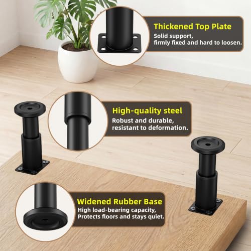 Wlrrcwdttc 4 Pcs Metal Adjustable Furniture Legs 3.15-4.72 inch, Adjustable Cabinet Legs for Sofa/Bed/Chair/Couch/Dresser/Table,Heavy Duty Bed Replacement Support Legs for Bed Frame/Bed Center Slat - size: 3.15-4.72 inch (4pcs)