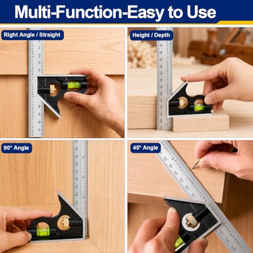 Combination Square 6 Inch, Adjustable Combo Square with Bubble Level - size: 6-Inch