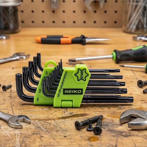 NEIKO 01102A Torx Allen Wrench Set, 13 Piece Key Set, Long Torx Keys T5 to T50, 6 Point Star Wrench Set for Bike Bicycle Repair, Black Oxide Chrome Vanadium, Hanging Storage Case - size: Torx - 13pc