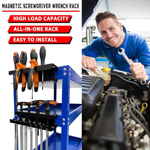 ULIBERMAGNET Magnetic Screwdriver Holder,Magnetic Wrench Holder,Heavy Duty Black Metal Tool Storage Organizer,Set of 2 Magnetic Mount Tool Holder for Garage,Workbench,Tool Cart,PegBoard - style: Black Magnetic Screwdriver Wrench Organizer
