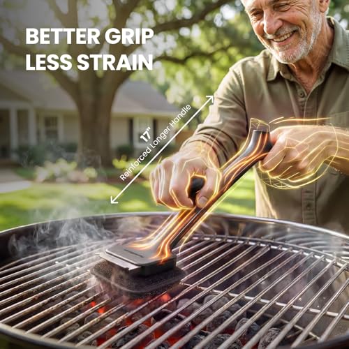 ThermoMaven Bristle-Free BBQ Grill Brush - No Wire Risk Steam Cleaner Removes Burnt Grease Fast - 17" Cool-Touch Handle, Scraper & 3 Replaceable Heads for Gas, Charcoal & Cast Iron - size: Black 3pcs-Small