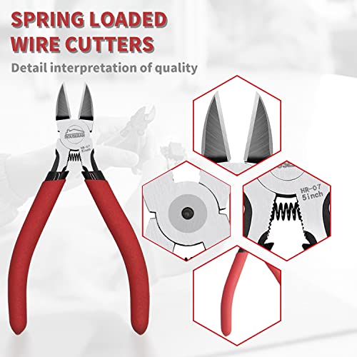 Wire Cutters 5 Pack, 5 Inch, Side Cutters, Flush Cut Pliers - color: 5 Inch Wire Cutters Set