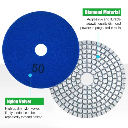 16PCS Wet Dry Diamond Polishing Pad Kit, 4 Inch Diamond Sanding Pad 30-6000 Grit with 5/8''-11 Thread Backer Plate for Concrete Marble Quartz Granite Countertop Stone & Tile Polishing - size: 4 Inch 30-6000 Grit