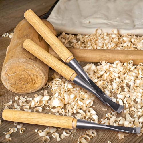 Spoon Gouge Wood Carving Set, 3PCS 10/15/20mm Carbon Steel Bent V-Gouge for DIY Art Craft, Hollowing, Woodworking, Chisels Curved Hand Tools Accessories for Beginners & Professionals