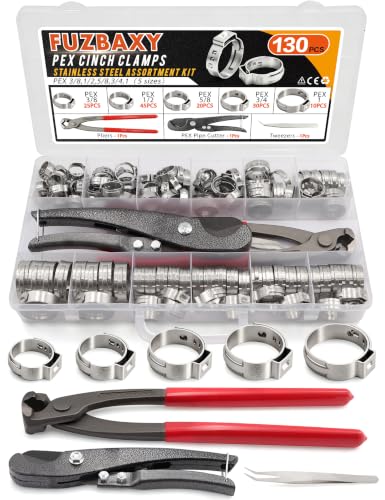130PCS PEX Cinch Clamps Kit with Crimper Tool for PEX Tubing Vacuum Hoses - color: Pex Clamp-130pcs