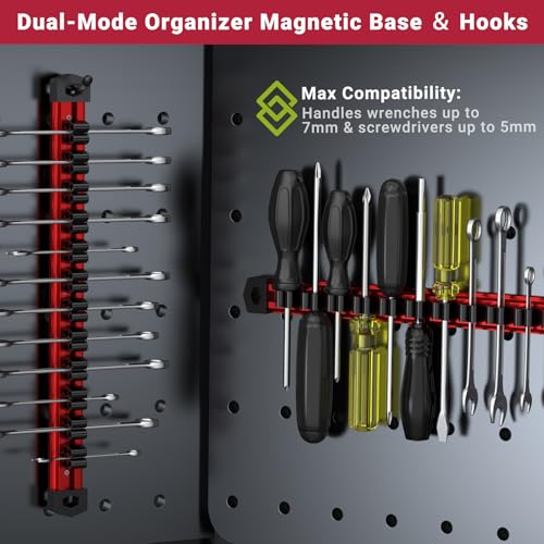 Preciva 2 PCS Magnetic Tool Holder with 24 Sliding Clips, Triple Strong Magnets & Aluminum Rails, Compact Screwdriver Organizer and Wrench Organizer for Garage Workshop Tool Box Storage
