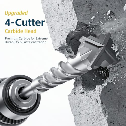 1" x 13" (340mm) SDS Max Concrete Drill Bit, 4-Cutter Cross-Head Heavy-Duty Masonry Bit with Extended Length Design for Deep Drilling, Upgraded Tempered for Stone & Brick - size: 1" x 13" (340mm)