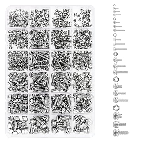 HELIFOUNER 510 Pieces Phillips Pan Head Machine Screws Nuts Washers Assortment Kit, Stainless Steel 304, Full Thread (M2 M2.5 M3 M4 M5 M6) - size: M2 M2.5 M3 M4 M5 M6