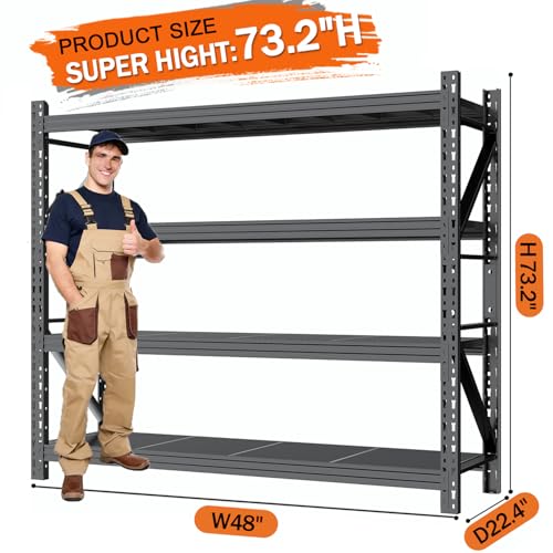 48''W Heavy Duty Storage Shelves, 3600LBS Metal Garage Shelving Units, 4 Tier Adjustable Large Industrial Shelves for Warehouse Workshop Basement (48''W x 22.4''D x 73.2''H) - size: 73.2"H x 48"W x 22.4"D