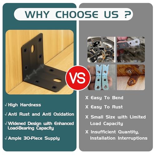 Alise 30 Pack Black 2x2in L Brackets Heavy Duty Metal for Wood Furniture - color: Matte Black, size: (30P) 2X2 inch