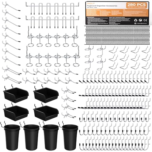 INCLY 280PCS Upgraded Pegboard Hooks Assortment with Bins & Cups - size: 280 PCS